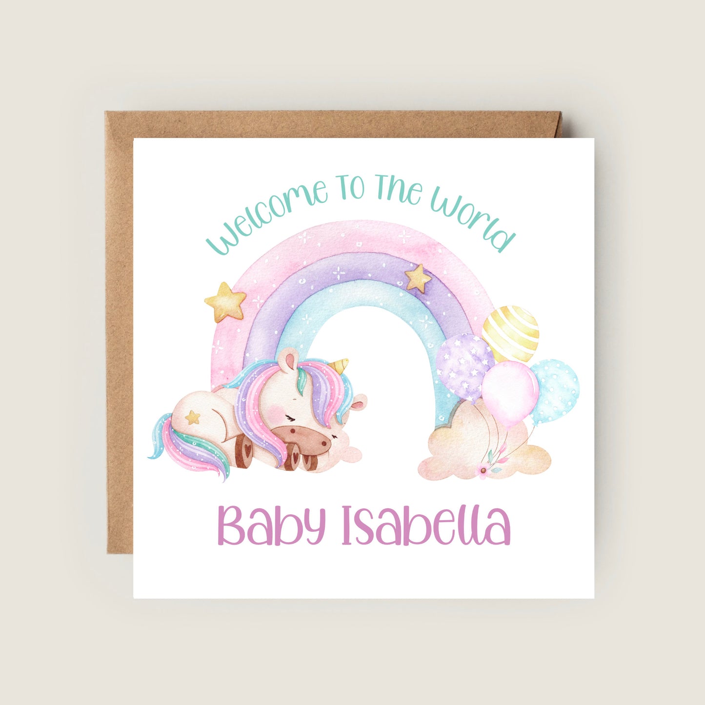 PINK RAINBOW NEWBORN BABY CARD