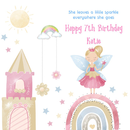 Personalised 4th 5th 6th 7th Birthday Card for Granddaughter Niece Daughter Little Girl Goddaughter, Princess Castle, Personalised with Name