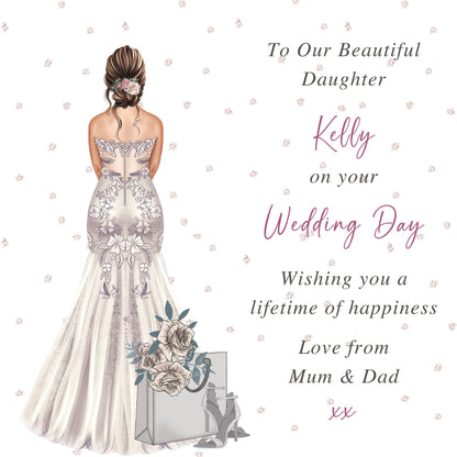 Daughter Wedding Day Card, To My Daughter on Her Wedding Day Personalised Keepsake Card, Elegant Wedding Day Card from Parents