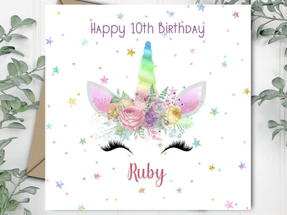 Personalised Unicorn Birthday Card for Daughter,Greeting Card for Daughter,Granddaughter,Niece,Great Granddaughter,Sister, 7th,8th,9th,10th