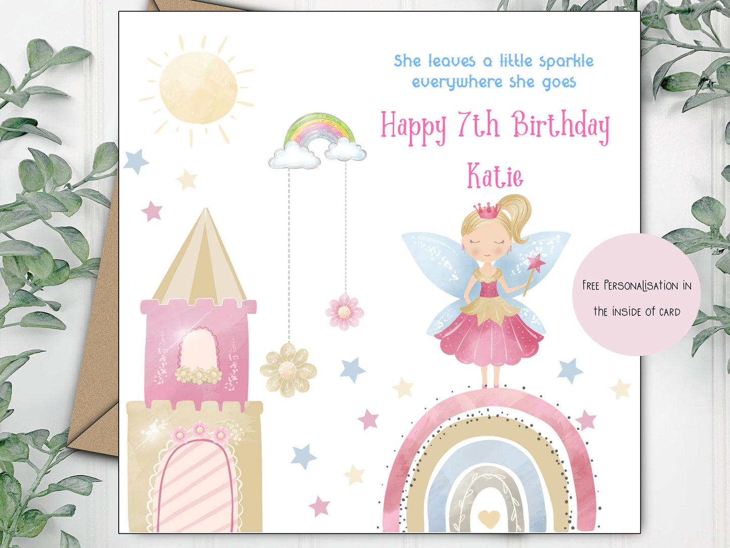 Personalised 4th 5th 6th 7th Birthday Card for Granddaughter Niece Daughter Little Girl Goddaughter, Princess Castle, Personalised with Name