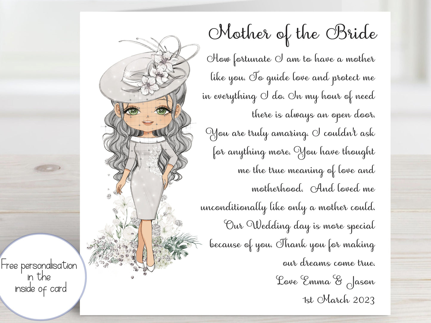 Mother of the Bride Card, Personalised Wedding Day Card for Mum, Thank you Poem Card, for Mother of the Bride, Bridal Gift for Mum