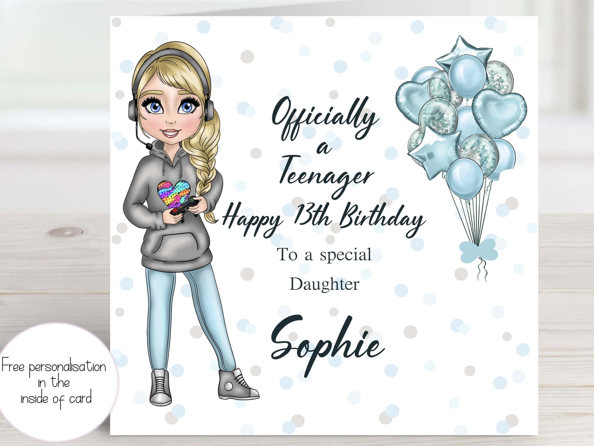 Milestone Birthday Card, Officially a Teenage Gamer Girl Greeting Card, 13th Birthday card for Daughter, Granddaughter, Niece, Friend, Girl