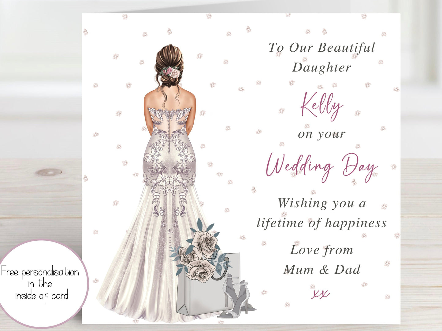 Daughter Wedding Day Card, To My Daughter on Her Wedding Day Personalised Keepsake Card, Elegant Wedding Day Card from Parents