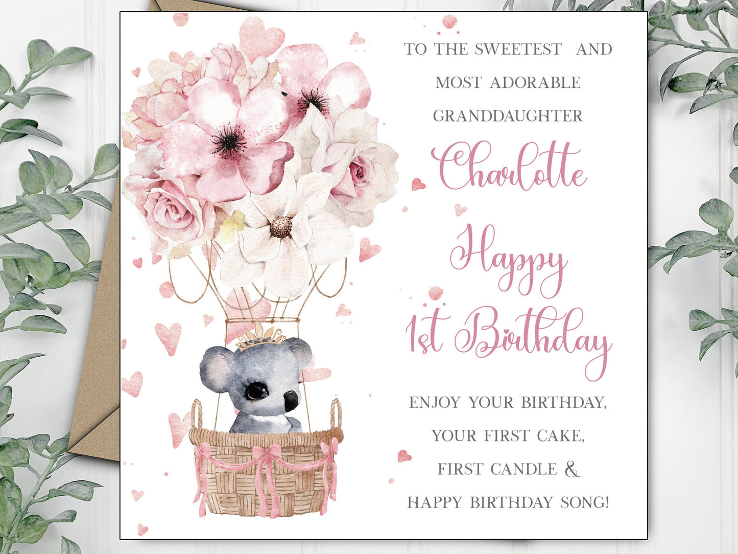 First Birthday Card Keepsake, Personalised Girl's 1st Birthday Bunny Card, Daughter, Granddaughter, Niece, Little Girl First Birthday Gift