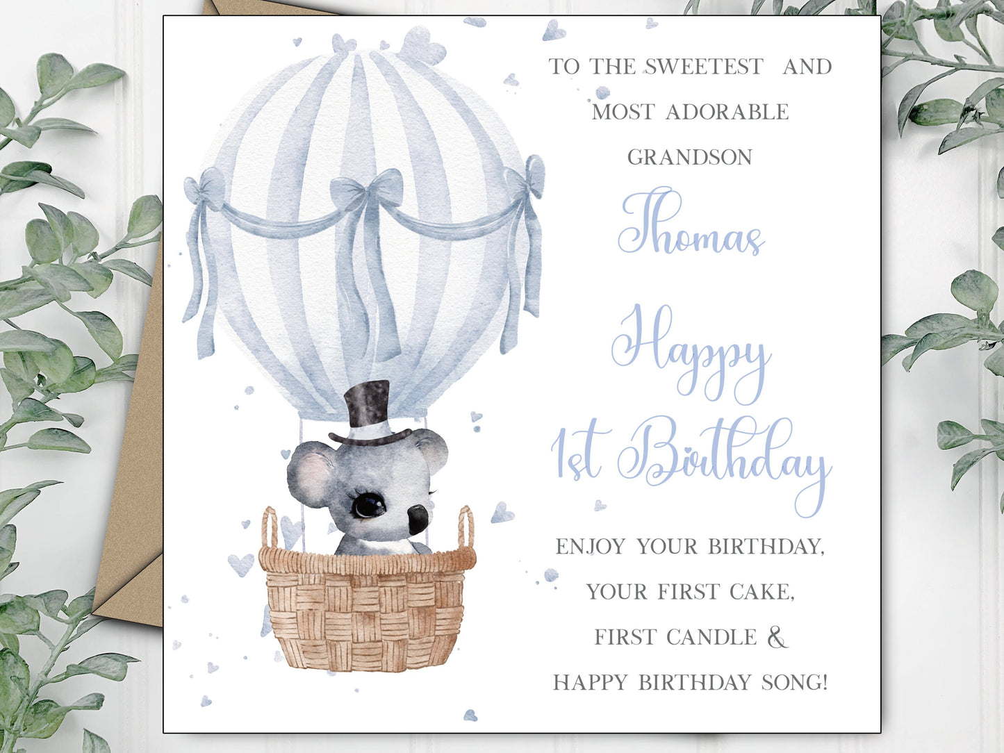 Boys 1st Birthday Card, Personalised First Birthday Card for Son, Grandson, Brother, Nephew, Little boy, Babies 1st Birthday Animal Card