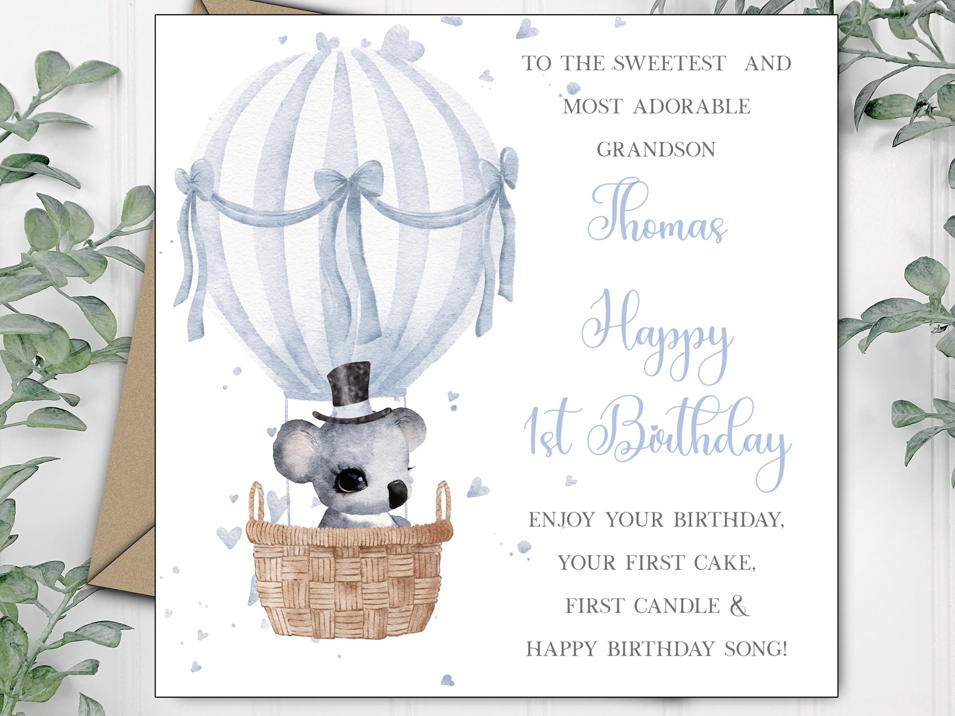 Boys 1st Birthday Card, Personalised First Birthday Card for Son, Grandson, Brother, Nephew, Little boy, Babies 1st Birthday Animal Card