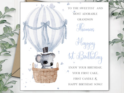 Boys 1st Birthday Card, Personalised First Birthday Card for Son, Grandson, Brother, Nephew, Little boy, Babies 1st Birthday Animal Card