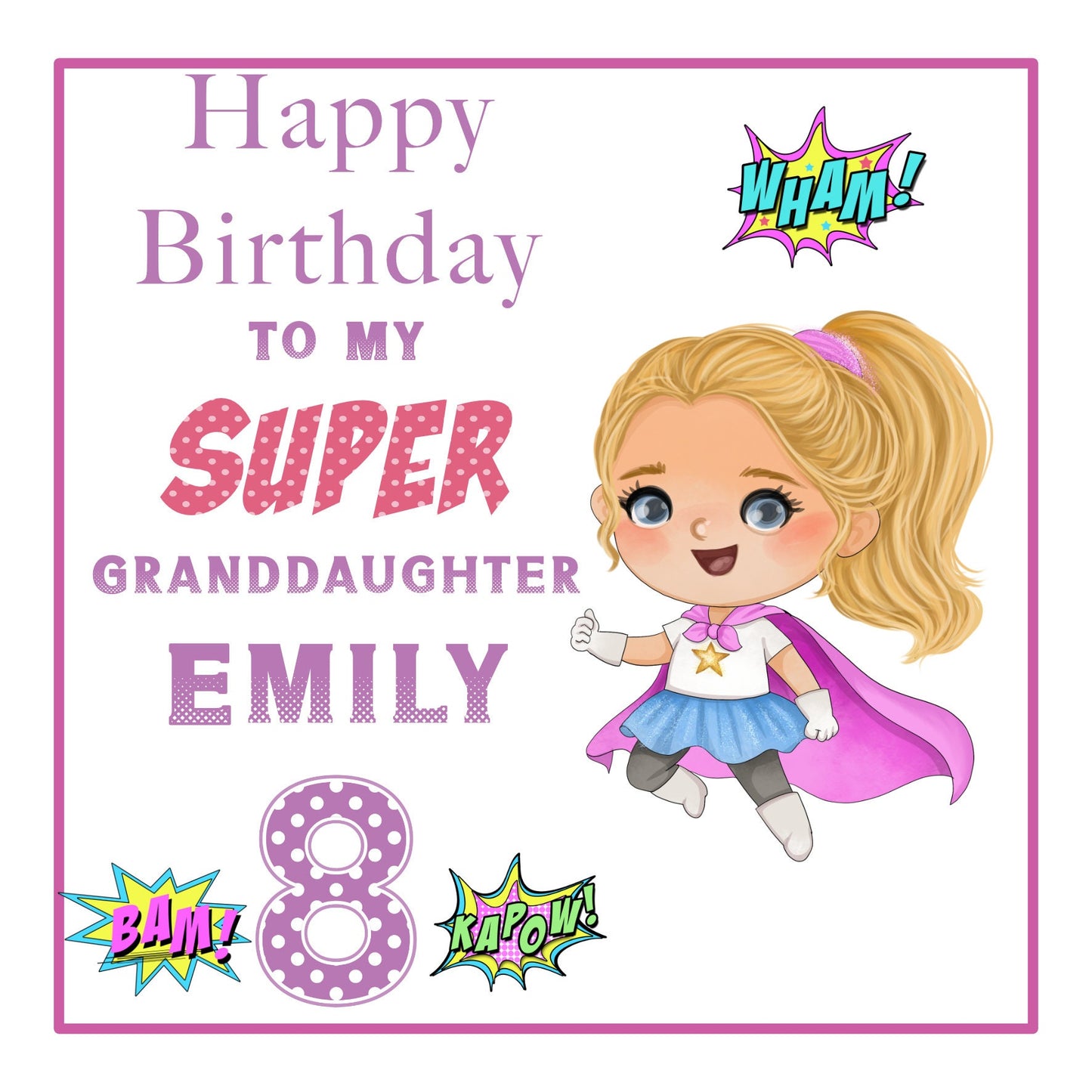 Superhero Personalised Birthday Card, Any Age, Daughter, Sister, Niece, Granddaughter, Birthday Girl Card, 5th, 6th, 7th, 8th Birthday Card