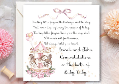 New baby girl card, Welcome to the world baby girl, Personalised baby girl card, Congratulations on the birth of daughter, granddaughter