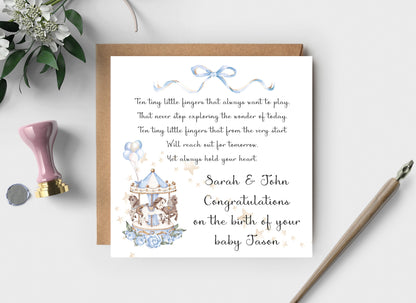 New baby boy card, Welcome to the world baby boy, Personalised baby boy card, Congratulations on the birth of your son, New grandson card