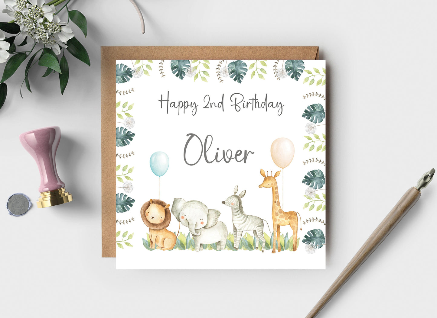 Personalised 1st, 2nd, 3rd, 4th, 5th Birthday Card for Son, Daughter, Grandson, Granddaughter, Niece or Nephew, Girls/ Boys Safari Card