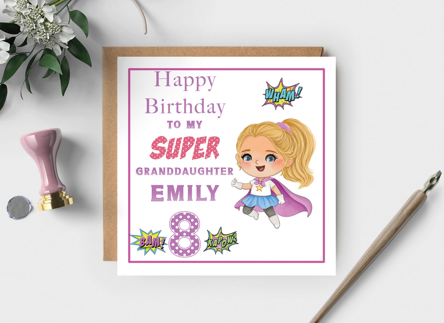 Superhero Personalised Birthday Card, Any Age, Daughter, Sister, Niece, Granddaughter, Birthday Girl Card, 5th, 6th, 7th, 8th Birthday Card