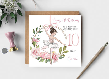 Personalised Girls Birthday Card Ballerina Greeting Card for Daughter Granddaughter Sister Friend Niece 3rd 4th 5th 6th 7th 8th 9th 10th