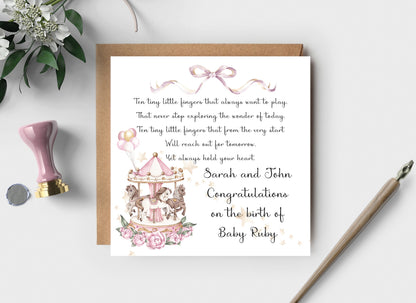 New baby girl card, Welcome to the world baby girl, Personalised baby girl card, Congratulations on the birth of daughter, granddaughter