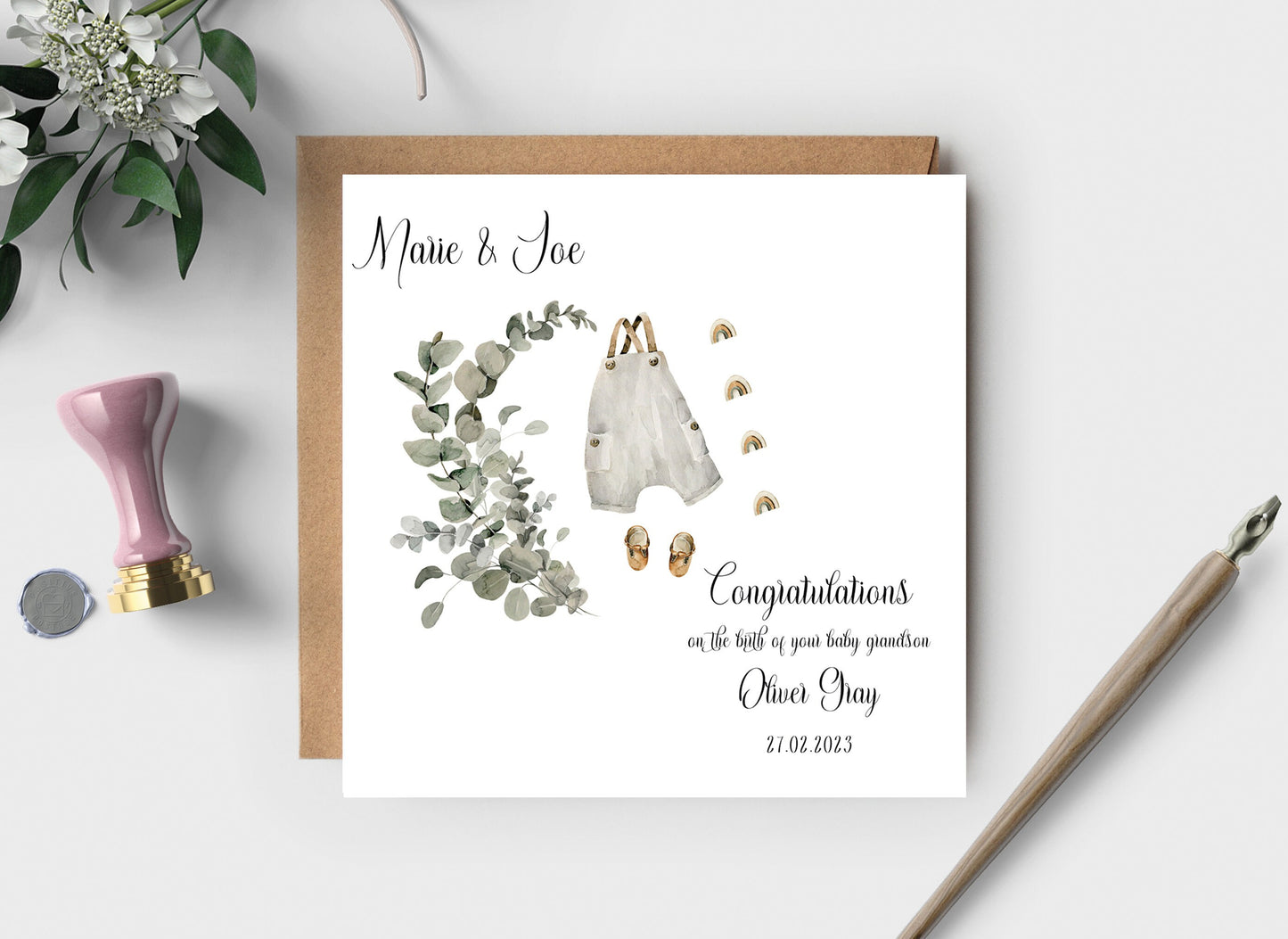 Congratulations on the arrival of your baby boy, Personalised card to new parents, To new grandparents, Welcome to the world, Its a baby boy