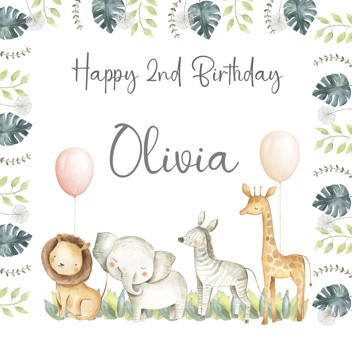 Personalised 1st 2nd 3rd 4th 5th Birthday Card for Daughter Son Grandson Granddaughter Niece or Nephew, Girls Boys Safari Card