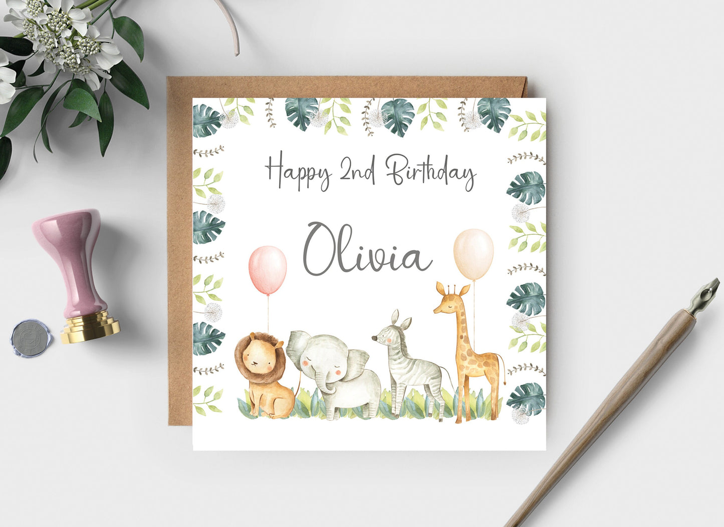 Personalised 1st 2nd 3rd 4th 5th Birthday Card for Daughter Son Grandson Granddaughter Niece or Nephew, Girls Boys Safari Card