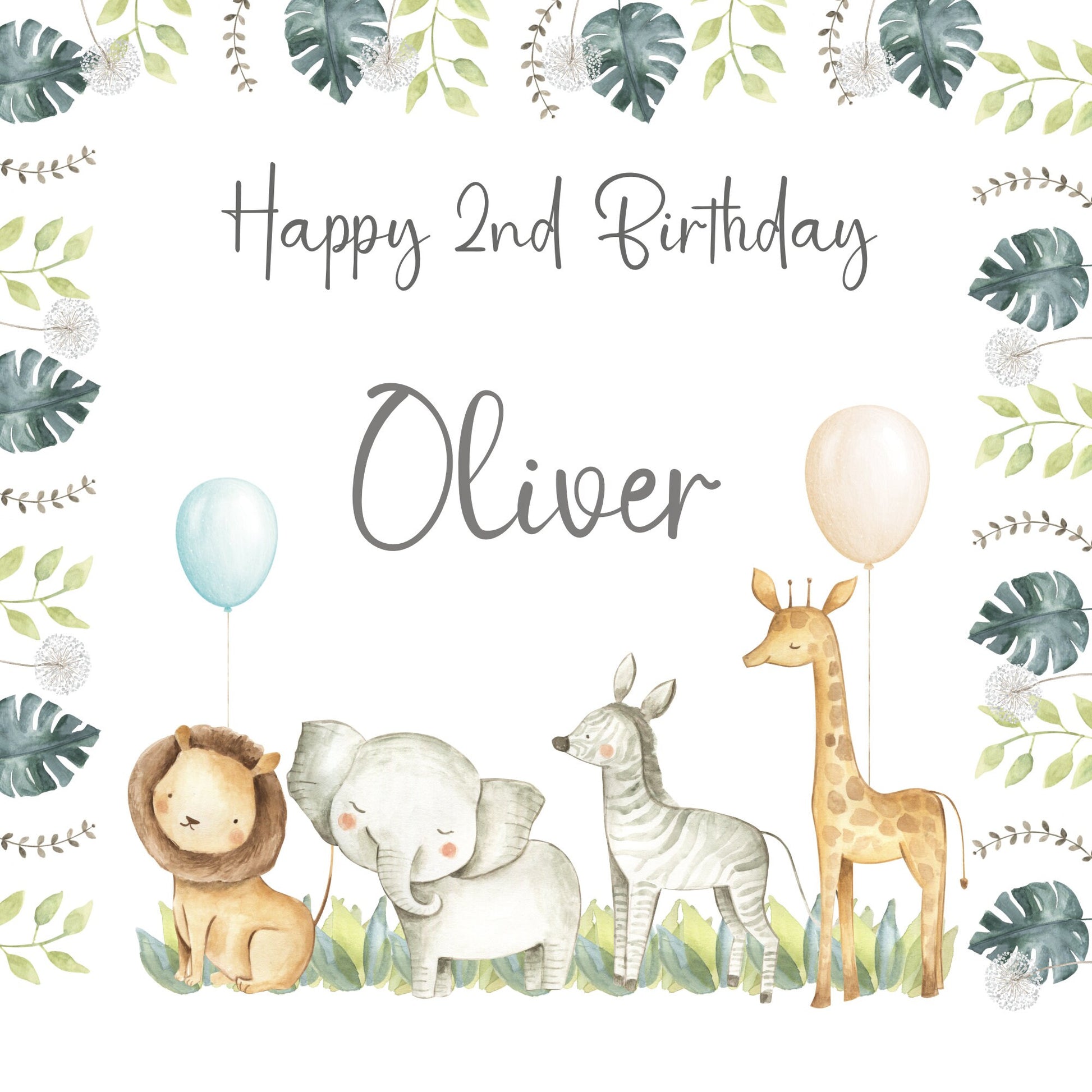 Personalised 1st, 2nd, 3rd, 4th, 5th Birthday Card for Son, Daughter, Grandson, Granddaughter, Niece or Nephew, Girls/ Boys Safari Card