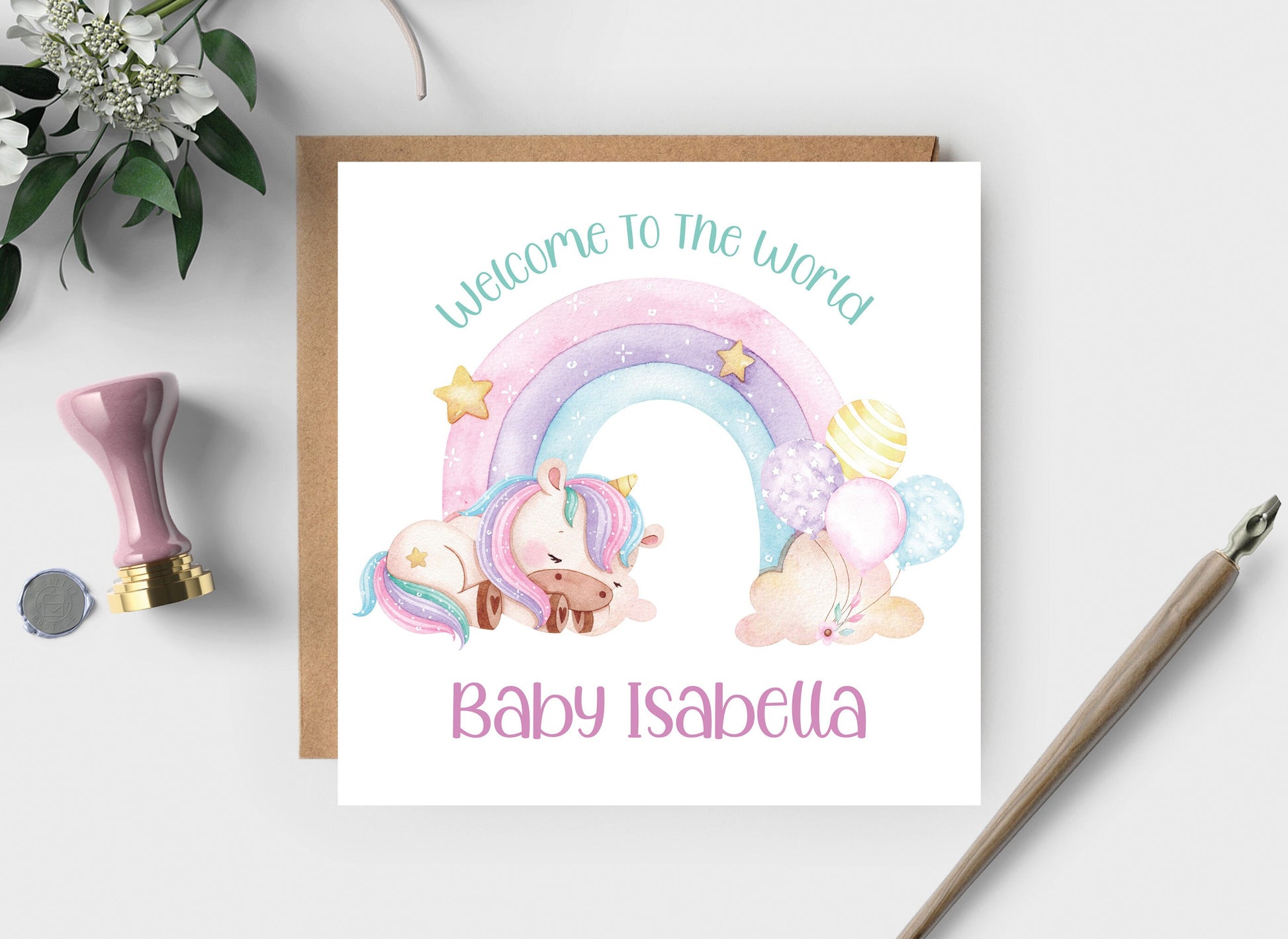 New Baby Daughter Granddaughter Niece Sister Personalised Card, Welcome To The World Baby Girl, It's a Girl, Arrival of New Baby