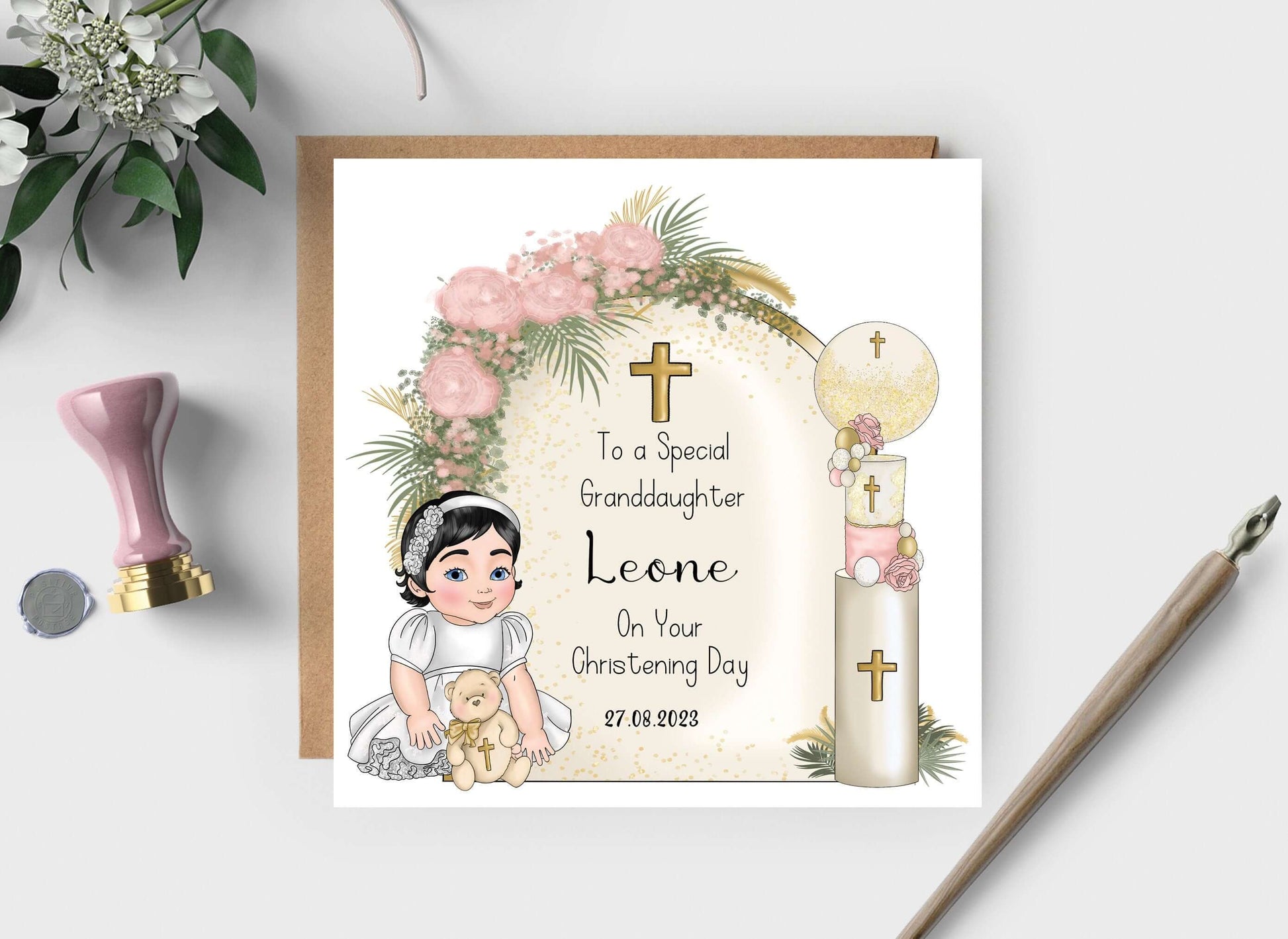 Christening Card for Little Baby Girl, Personalised Girls Baptism Keepsake Gift