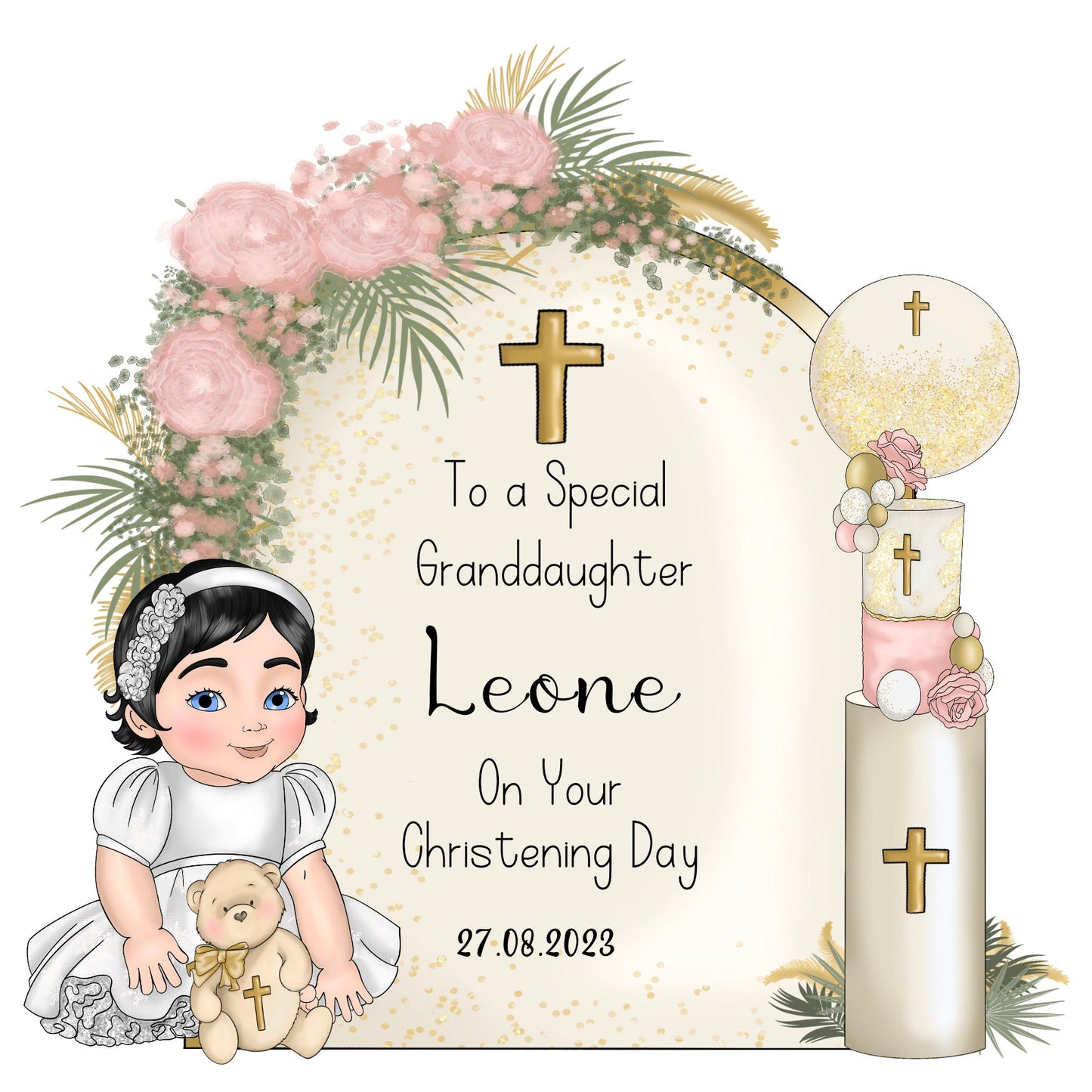 Christening Card for Little Baby Girl, Personalised Girls Baptism Keepsake Gift