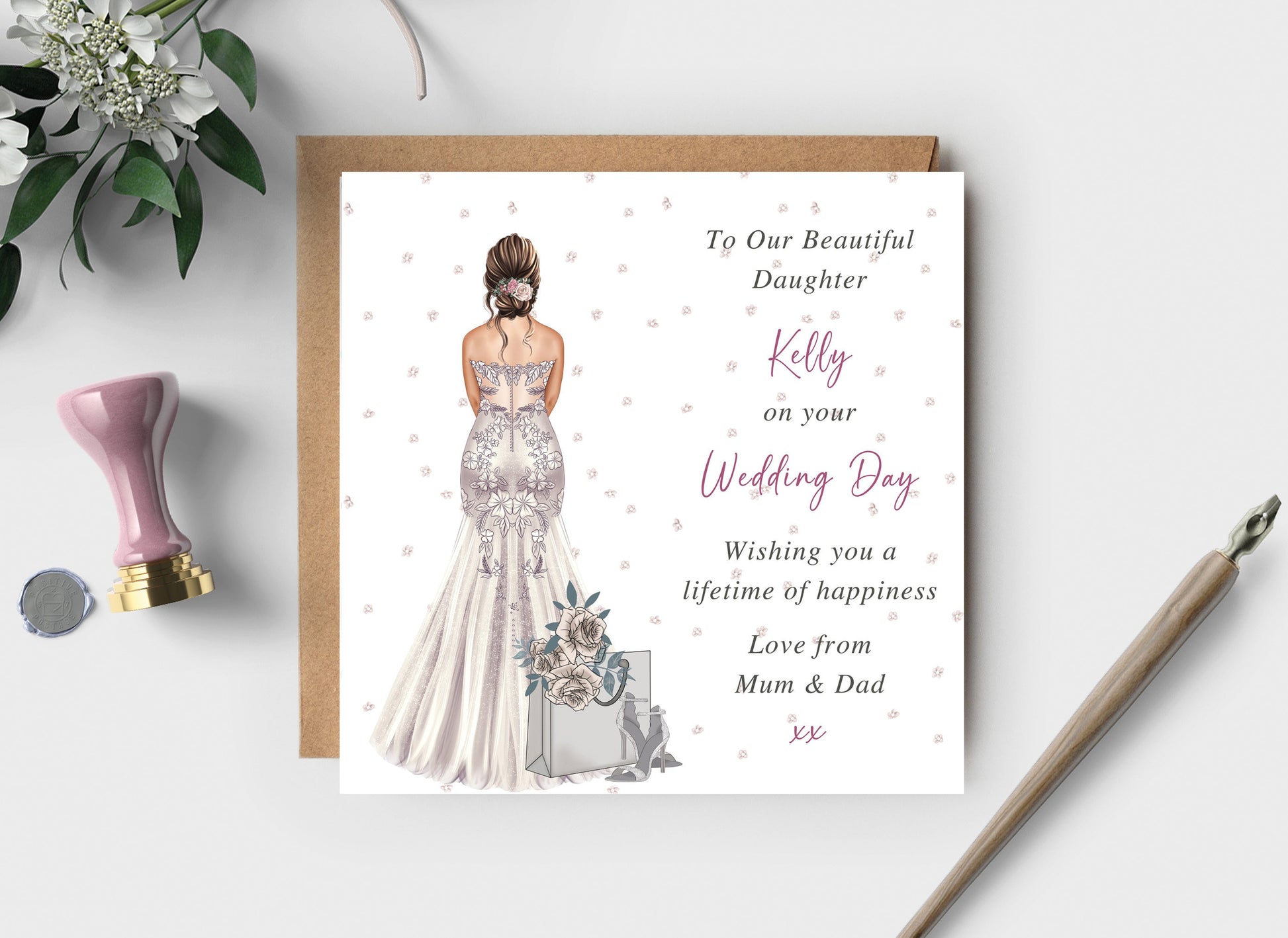 Daughter Wedding Day Card, To My Daughter on Her Wedding Day Personalised Keepsake Card, Elegant Wedding Day Card from Parents