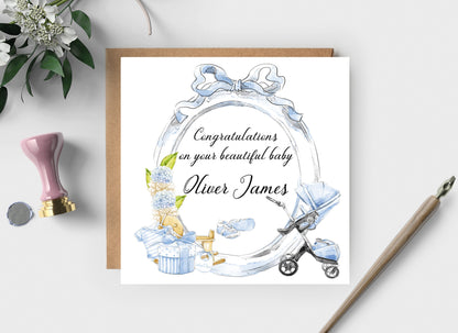 New Baby Boy Personalised Card, It's a Boy, Welcome To The World Little Boy, Congratulations On The Birth Of Your Son, Grandson, Nephew