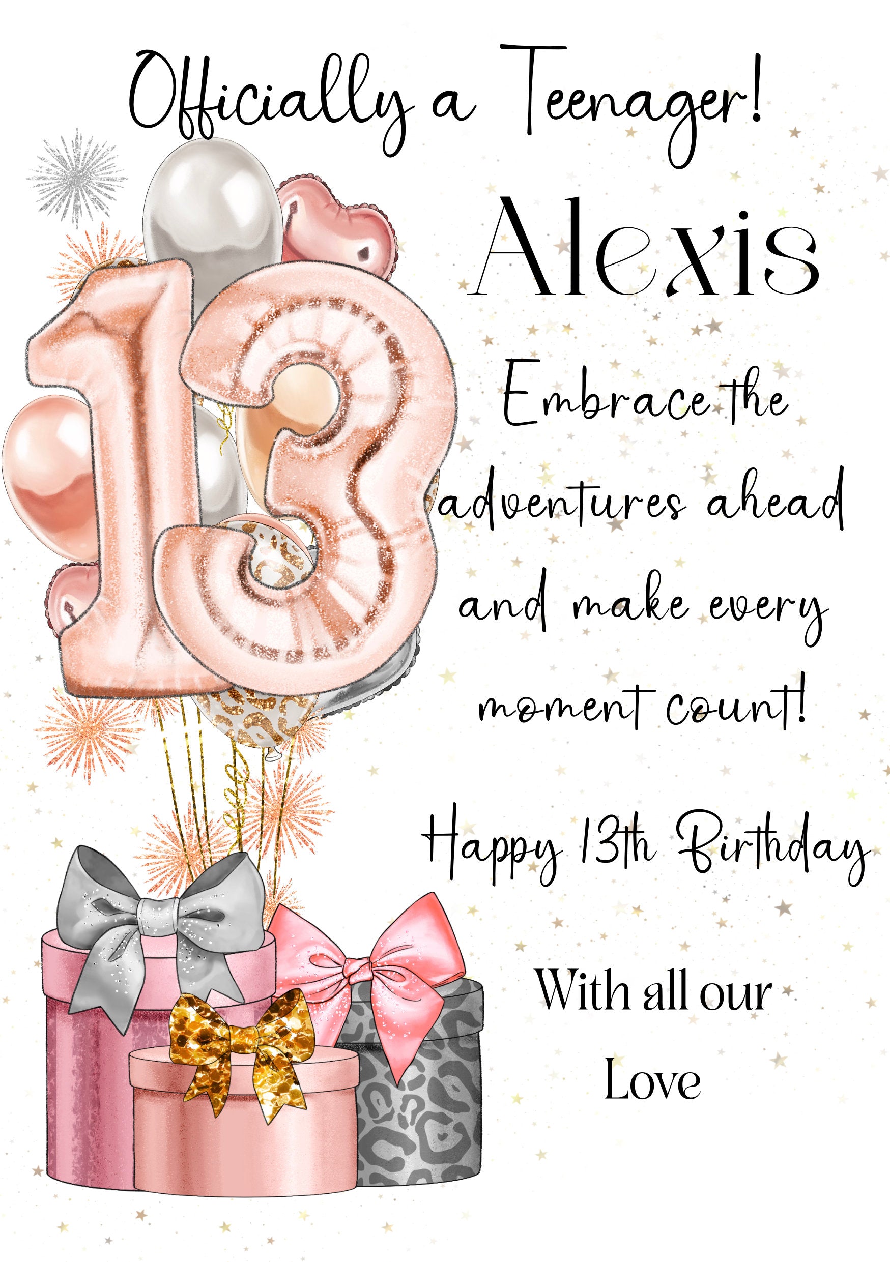 13th Birthday Card for Daughter, Personalised 13th Teenager Gift for Girl, Thirteenth Birthday Card for Granddaughter, Sister, Friend, Niece