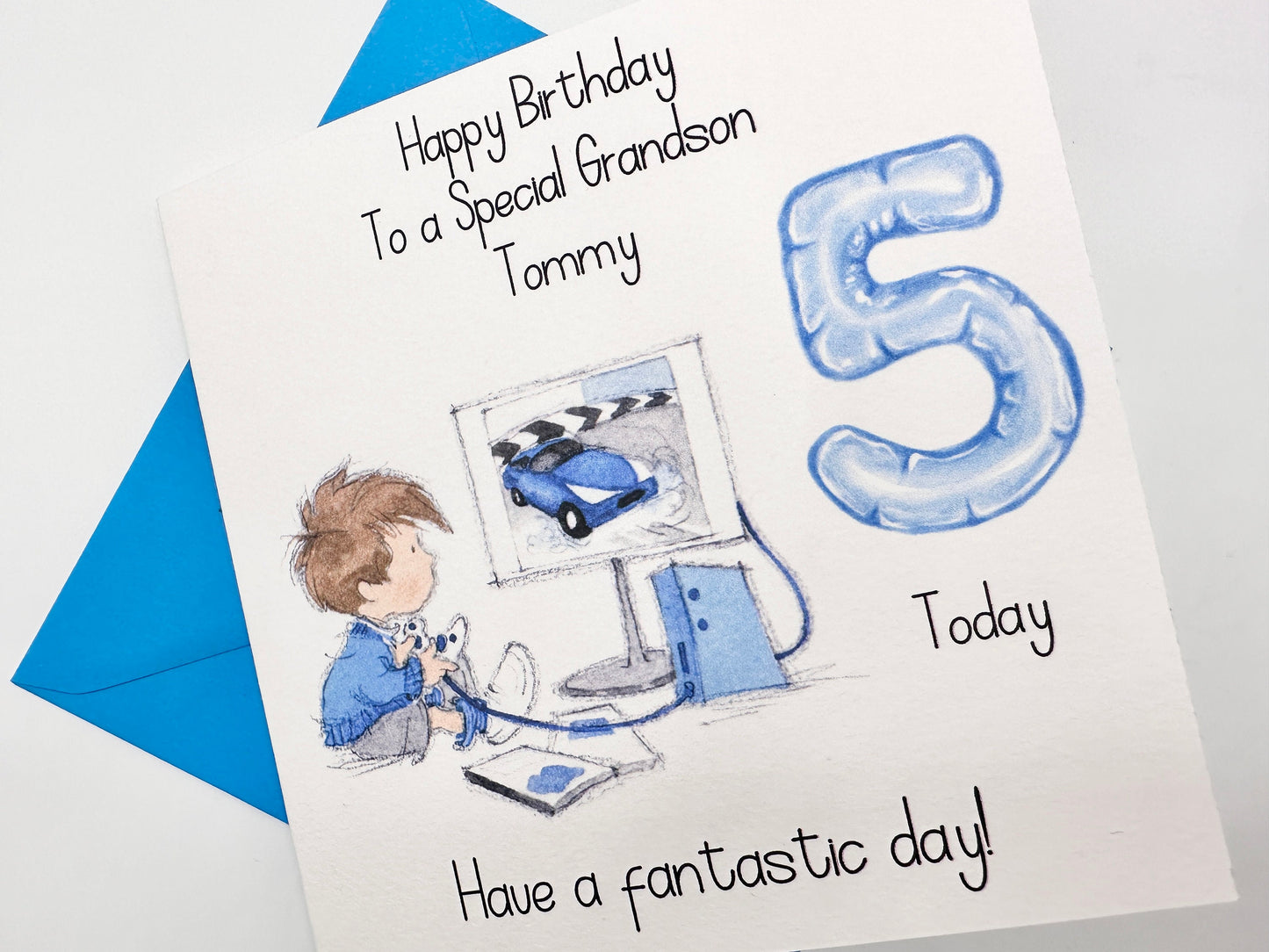 Gamer Boy Birthday Card for Grandson, Personalised Greeting Card for Children with Name and Age, Handmade Card for Little Boy, Son, Nephew