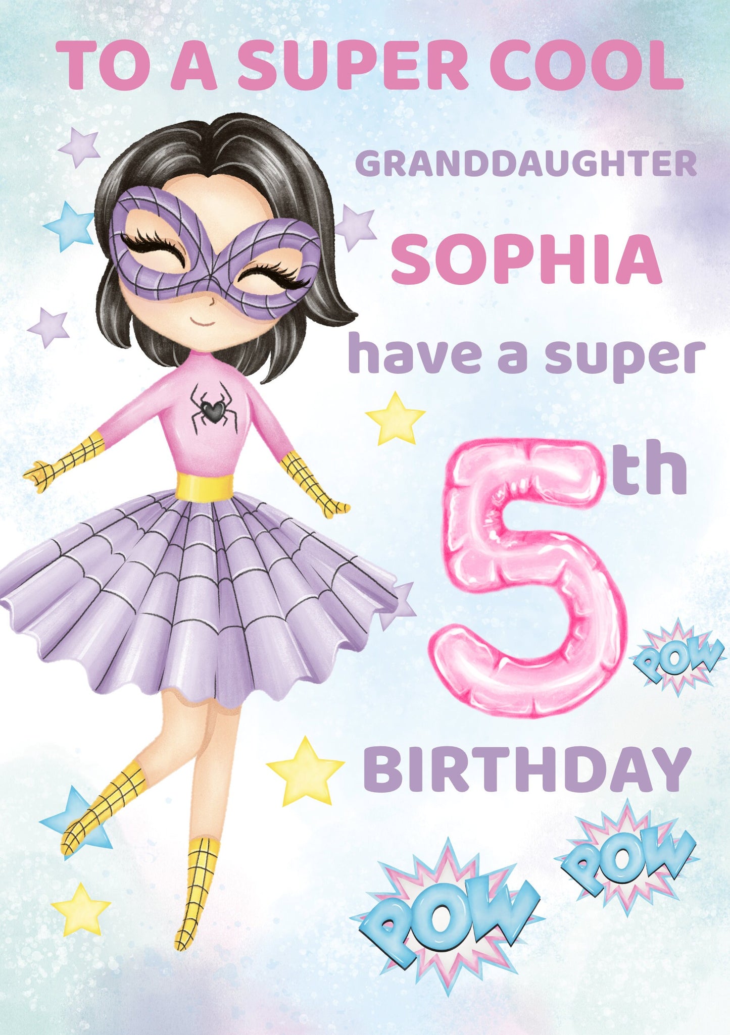 Granddaughter Birthday Card, Granddaughter 6th Birthday, 7th Birthday Card Granddaughter, Personalised Superhero, 4th, 5th, 8th, 9th, 10th