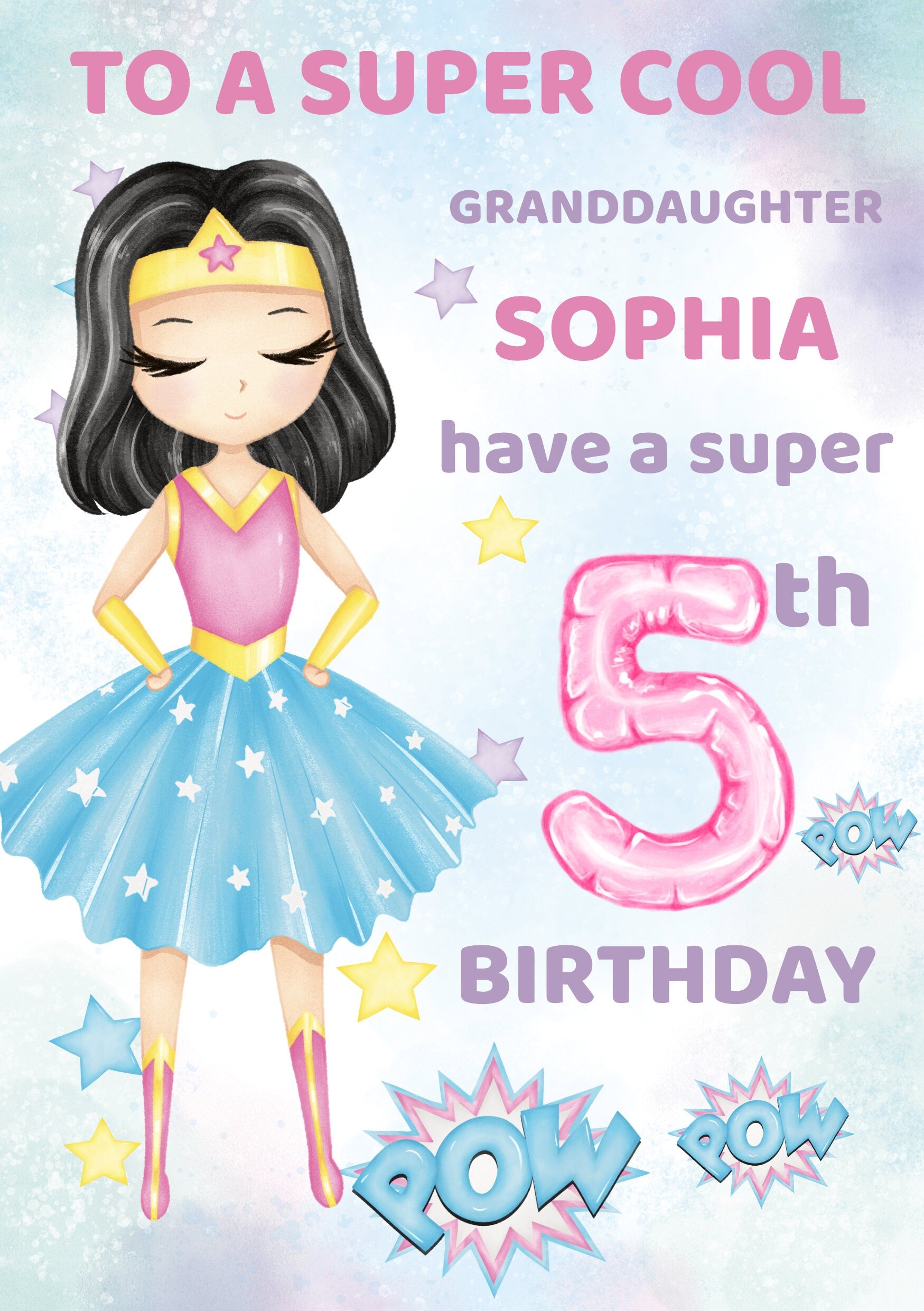 Granddaughter Birthday Card, Granddaughter 6th Birthday, 7th Birthday Card Granddaughter, Personalised Superhero, 4th, 5th, 8th, 9th, 10th