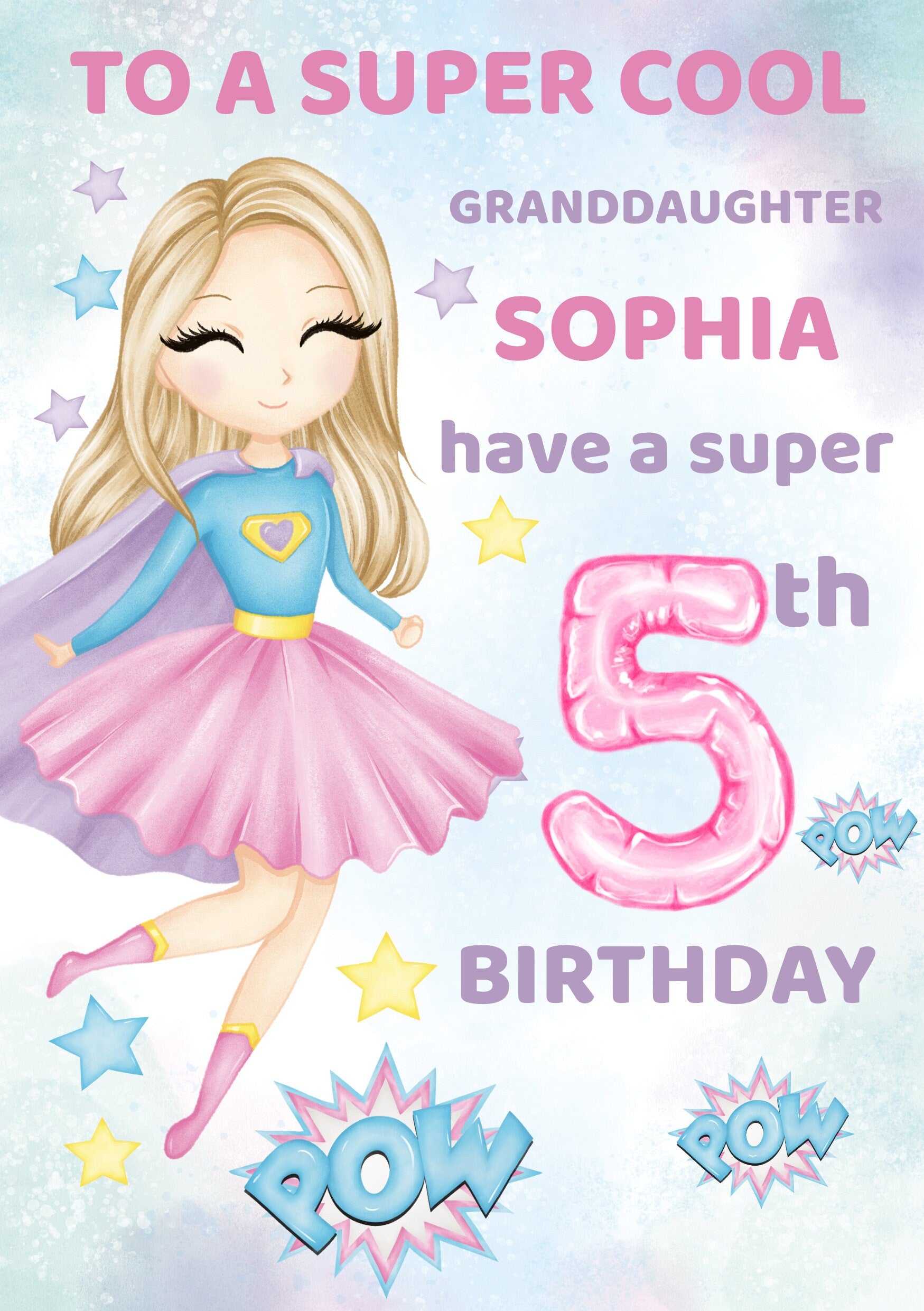 Granddaughter Birthday Card, Granddaughter 6th Birthday, 7th Birthday Card Granddaughter, Personalised Superhero, 4th, 5th, 8th, 9th, 10th